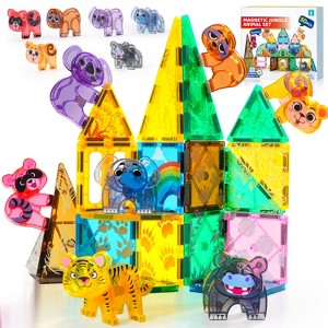 Joyfy 50PCS Magnetic Tiles Set with Jungle Animal for Toddlers Kids Age 3-8 Construction STEM Toy Xmas Birthday Party Gift for Little Boys & Girls - 1 of 4
