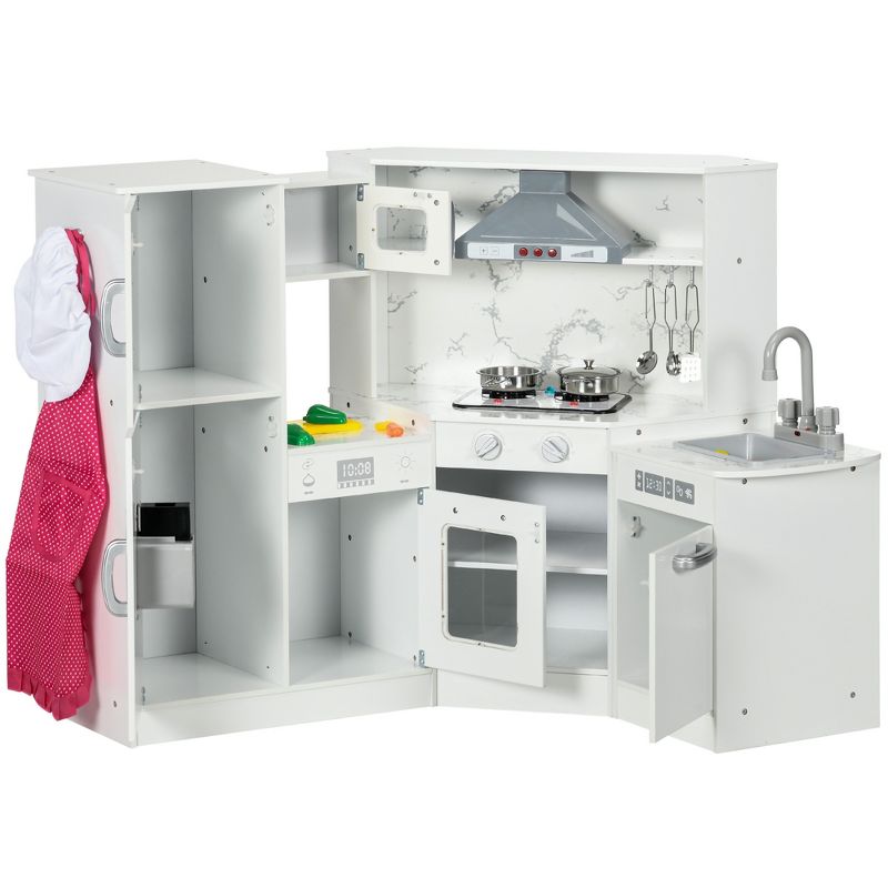 Qaba Play Kitchen Set for Kids with Lights Sounds, Apron and Chef Hat, Ice Maker, Utensils, Range Hood, Microwave, for Aged 3-6 Years Old, 4 of 7