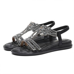 Clotth Women's Floral Flat Sandals - Elastic Strap for Summer Beach, Sparkling Jeweled Bohemian Flats,Sandals with Non Slip Shoes - 1 of 4