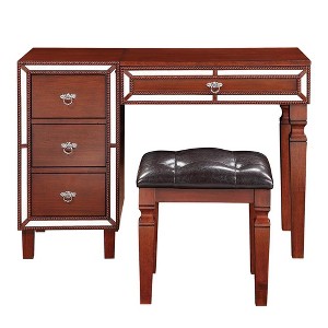 Poundex Wooden Makeup Vanity Set with Lift-up Mirror and Stool - 1 of 3