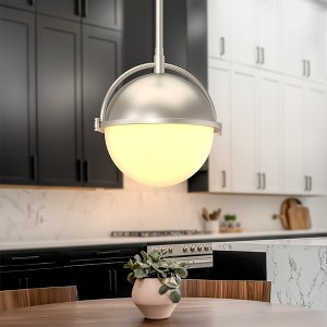 YANSUN 1-Light Brushed Nickel Mini-Pendant Light with Frosted Glass Shade - 1 of 1