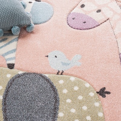 Blush Pink Round Synthetic Kids Area Rug, 4' x 6'
