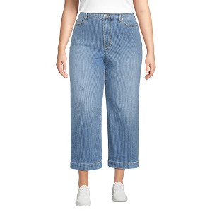 Lands' End Women's Recover Denim High Rise Wide Leg Crop Jeans - 1 of 4