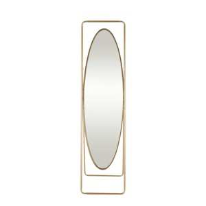 Olivia & May 66"x17"Metal Geometric Oval Floor Mirror with Rectangular Frame and Stand Gold: No Scratch Base, Indoor Use, Fully Assembled - 1 of 4