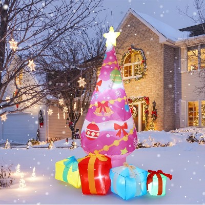 GAOMON 7 FT Christmas Inflatables Decorations Outdoor, Blow Up Pink Christmas Tree Yard Decor