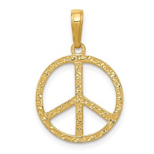 Black Bow Jewelry 14k Yellow Gold Textured Peace Sign Pendant, 16mm (5/8 inch) - 1 of 4