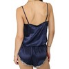 Anna-Kaci Lounge Women's Satin Pajama Set with Embroidered Lace Trim Cami Top and Elastic Waist Shorts - 2 of 4