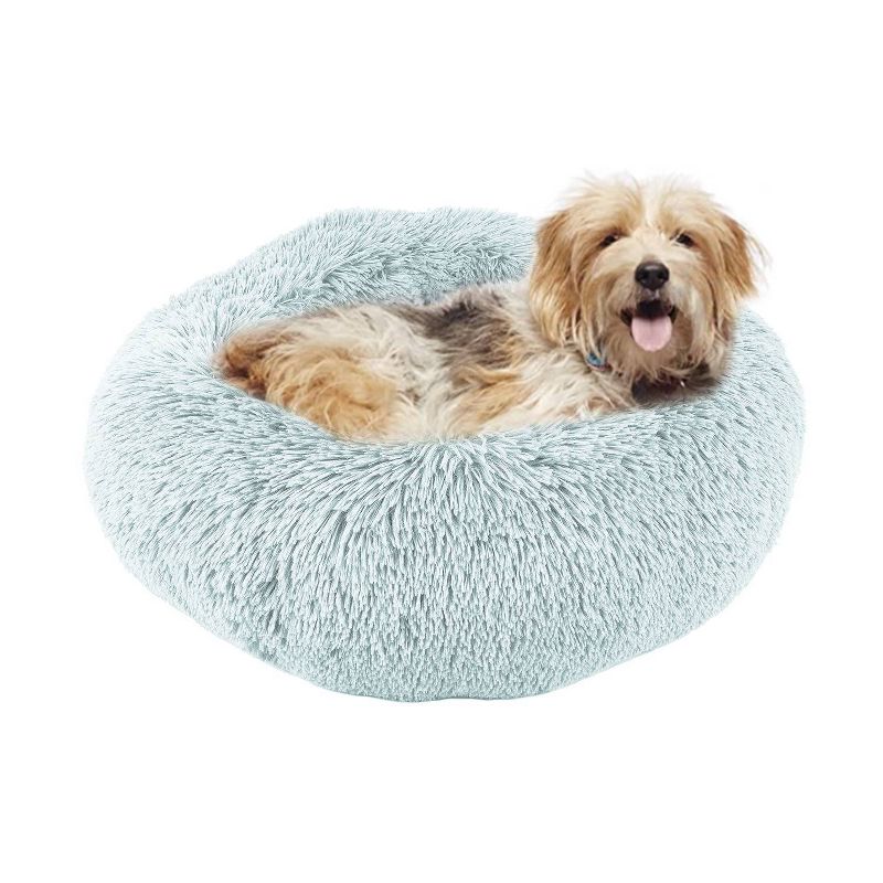 Precious Tails Super Lux Shaggy Fur Donut Bolster Cat and Dog Bed - S - Blue, 3 of 5