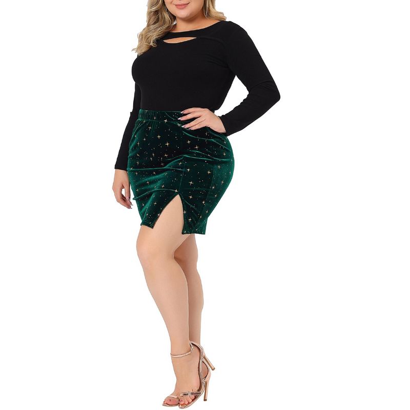 Agnes Orinda Women's Plus Size Velvet Side Slit Party Trendy Mini Bodycon Skirts, 2 of 6