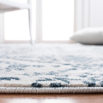 Navy and Ivory Synthetic Hand-knotted Runner Rug
