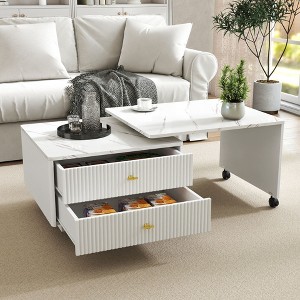 Kumasinova Extandable Mobile Coffee Table with 2 Drawers,Modern 2-Toned Center Table Cocktail Table for Living Room,Length Adjustable,White - 1 of 4