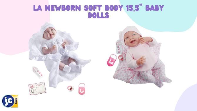 JC Toys La Newborn 15.5&#34; Baby Doll - White Outfit, 2 of 6, play video