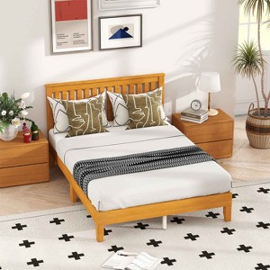 BestMassage Wood Platform Bed Frame Solid Wood Foundation with Headboard No Box Spring Needed - 1 of 4