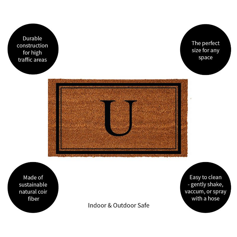 Evergreen Monogram Indoor Outdoor 100% Natural Coir Doormat 28" x 16" |  Letter  "U", 2 of 4