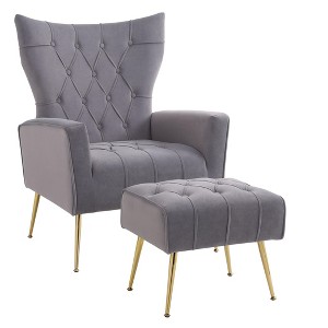 NicBex Velvet Accent Chair and Ottoman Set Upholstered Armchair with Metal Legs and High Back for Living Room,Bedrom - 1 of 4