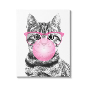 Stupell Industries Adorable Cat Bubble Gum Pink Glasses Monochrome Illustration Canvas Wall Art - 1 of 4