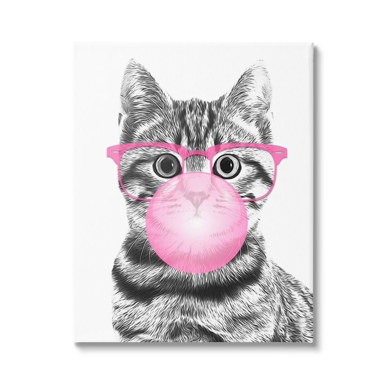Stupell Industries Adorable Cat Bubble Gum Pink Glasses Monochrome Illustration Canvas Wall Art, 1 of 6