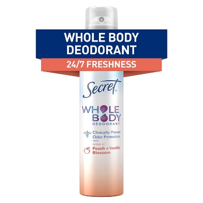 Secret Whole Body Aluminum Free Deodorant Spray - Peach & Vanilla - 3 ...