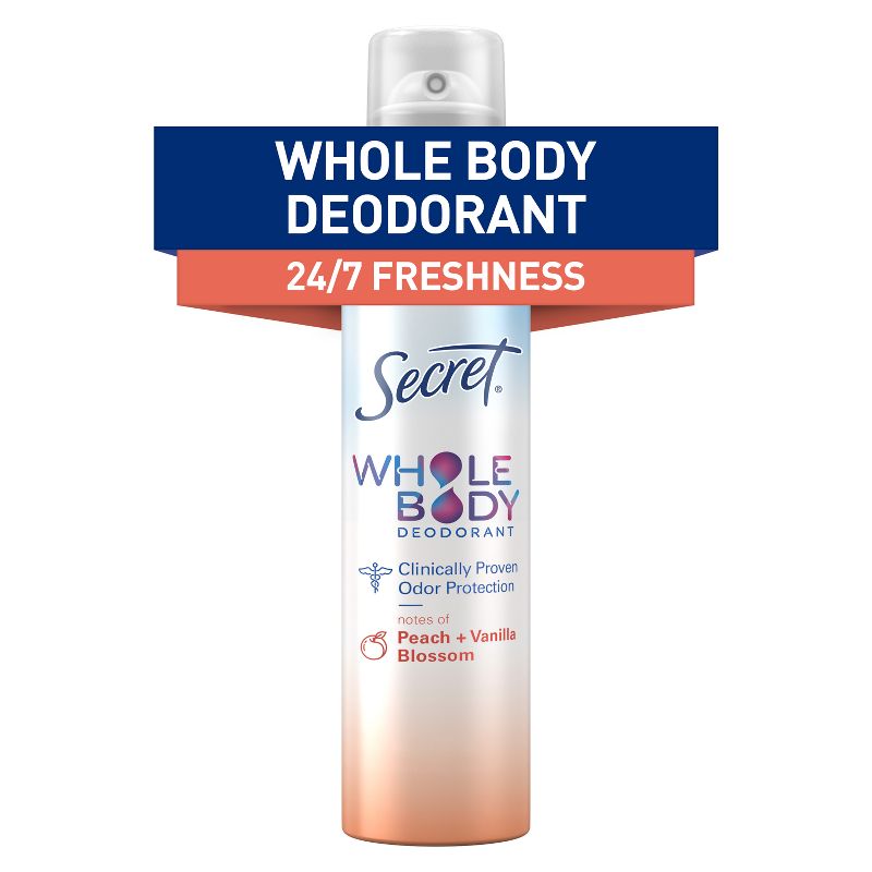 Secret Whole Body Aluminum Free Deodorant Spray - Peach &#38; Vanilla - 3.5oz, 1 of 15