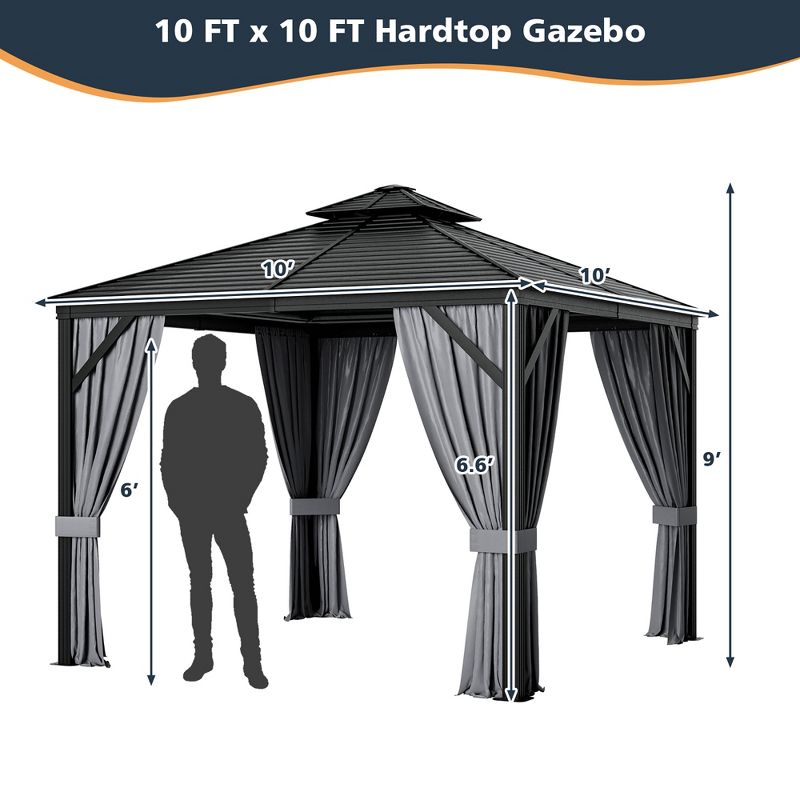 Costway 10' x  10' Patio Double-Top Hardtop Gazebo Galvanized Steel Roof Aluminum Frame, 4 of 11