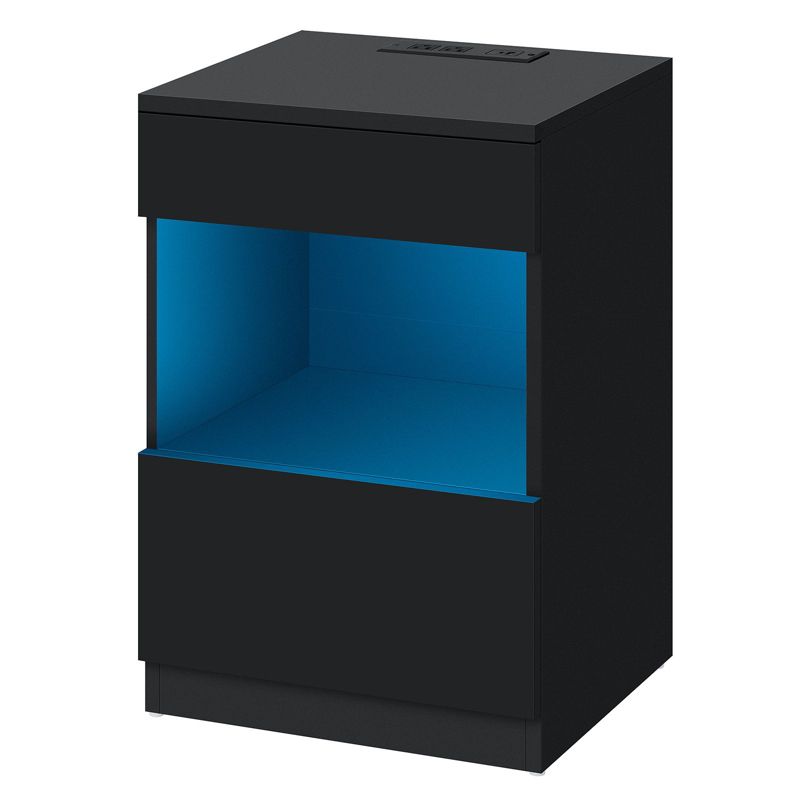 Hommpa 2 Drawers Nightstand Open Shelf with LED light + Charging Station, 1 of 10