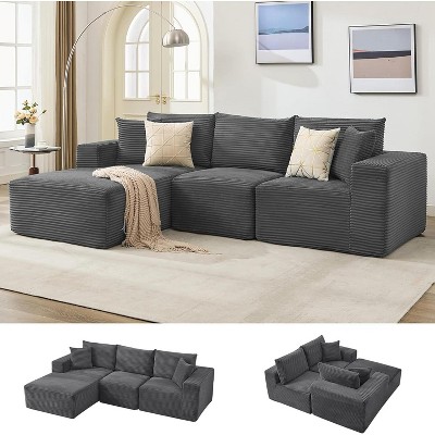 Sectional Sofa - L Shaped Boneless Cloud Couch with 67.5" Chaise, Reversible L/R Facing, No Assembly Required, Corduroy Fabric