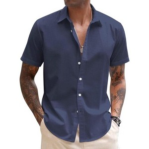 COOFANDY Mens Linen Casual Short Sleeve Shirt Button Down Summer Beach Shirts - 1 of 4