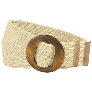 INSPIRE CHIC Women's Woven Stretch Straw Rattan Wooden Buckle Elastic Wide Waist Belt - 1 of 4