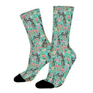 Australian Cattle Dog Florals Women Printed Crew Socks Funny Funky Socks Soft Polyester Novelty Gifts for Artists Men - 1 of 1
