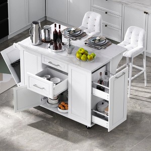 Whisen 50.7" Kitchen Island, Tilt Trash Cabinet, Pull - Out Organizer, 5 Wheels & Drop Leaf - 1 of 4