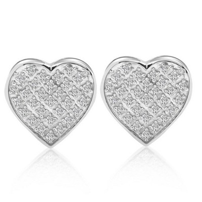 Pompeii3 1/4 Ct Diamond Heart Studs Screw Back Earrings White or Yellow Gold 10.5mm Wide