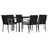 vidaXL Patio Dining Set Table and Chair with Cushions Poly Rattan and Steel - Black 55.1" Table Length 6 Chairs - 3 of 4