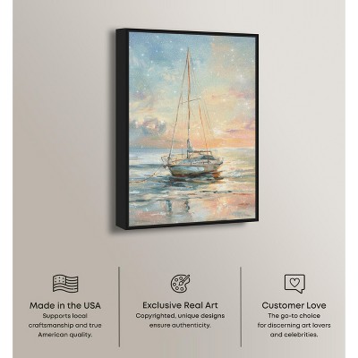 Black Framed Boat on the Shore Canvas Wall Art, 31" x 21"