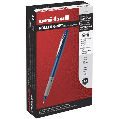 uni-ball Roller Ball Grip Stick Pens, 0.7 mm Fine Tip, Blue Ink, pk of 12