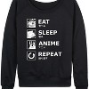 Women's - Instant Message - Eat Sleep Anime Repeat Lightweight French Terry Wide Neck Long Sleeve Shirt - 2 of 4