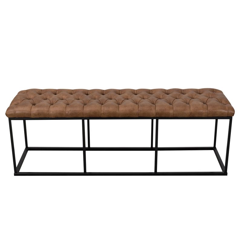 52.25&#34; Draper Large Decorative Bench with Button Tufting Light Brown Faux Leather - HomePop, 1 of 12