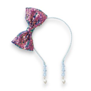 Summer Crystal - Sequin Bow Headband with Pearl Earring Pendants - 1 Pack - 1 of 4
