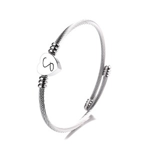 Twisted Steel Heart Cable Initial Bracelet - 1 of 4