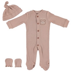 Baby Gear Baby Boy Clothes Matching Hat and Mittens Pajama Set for Sleep and Play 3 Pack Ribbed Size Pastel Brown 6-9M - 1 of 1