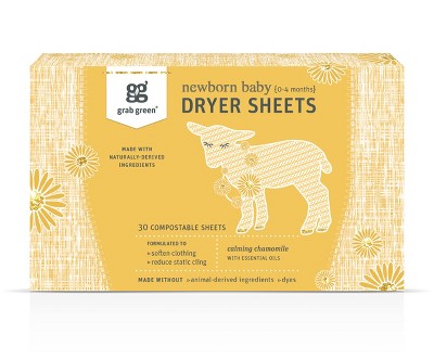 Grab Green Newborn Baby Dryer Sheets, 40 Sheets, Calming Chamomile Scent