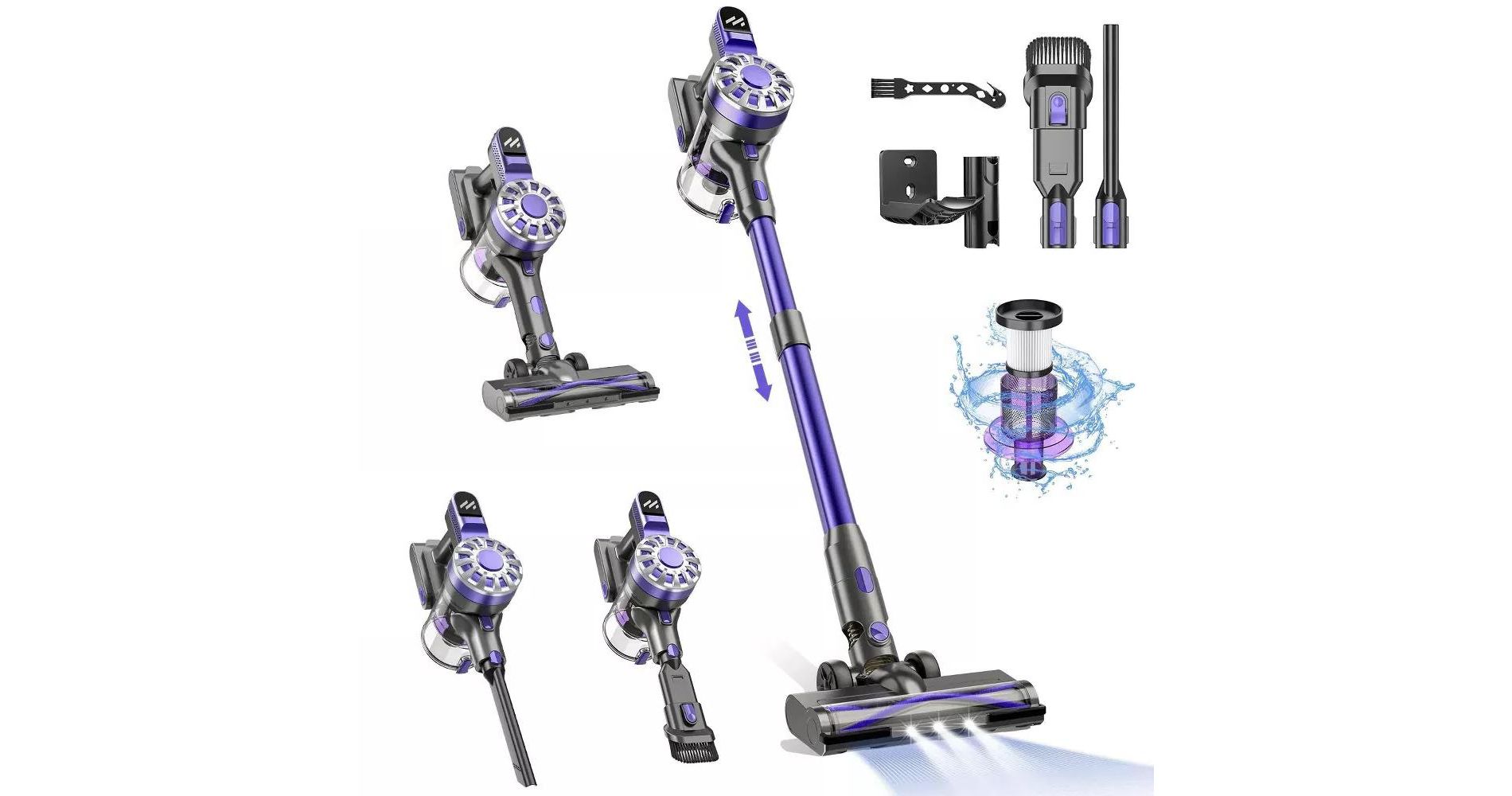 MAMNV Powerful Adjustable Cordless Stick Vacuum Cleaner, Lightweight Stick Vacuum for Hard Floor, Pet Hair and Carpet,Purple