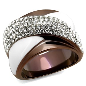 Slickblue Women’s Two-Tone Ring with Clear Synthetic Crystal, Pave Epoxy Style, Light Brown & White, Sizes 5-10 - 1 of 4