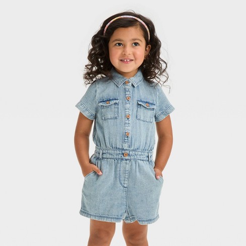 Toddler Girls Solid Romper Cat Jack Light Blue Denim 12m Target