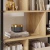 5-Tier Bookshelf with Storage Cabinet & Rattan Doors, 71.1" Industrial Bookcase with Metal Frame, Open Display Shelves for Home Office, Natural - 4 of 4