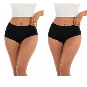 INSPIRE CHIC 2 Pcs Women's High-Waisted Full-Coverage Underwear Wave Trim No Trace Briefs - 1 of 4