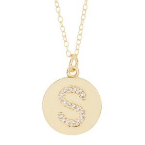 Adornia Tarnish Resistant 14k Gold Plated Initial Pave Disc Necklace - 1 of 3