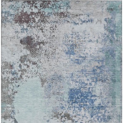 Turquoise Denim Blue And Gray Abstract Washable Indoor Outdoor Area Rug