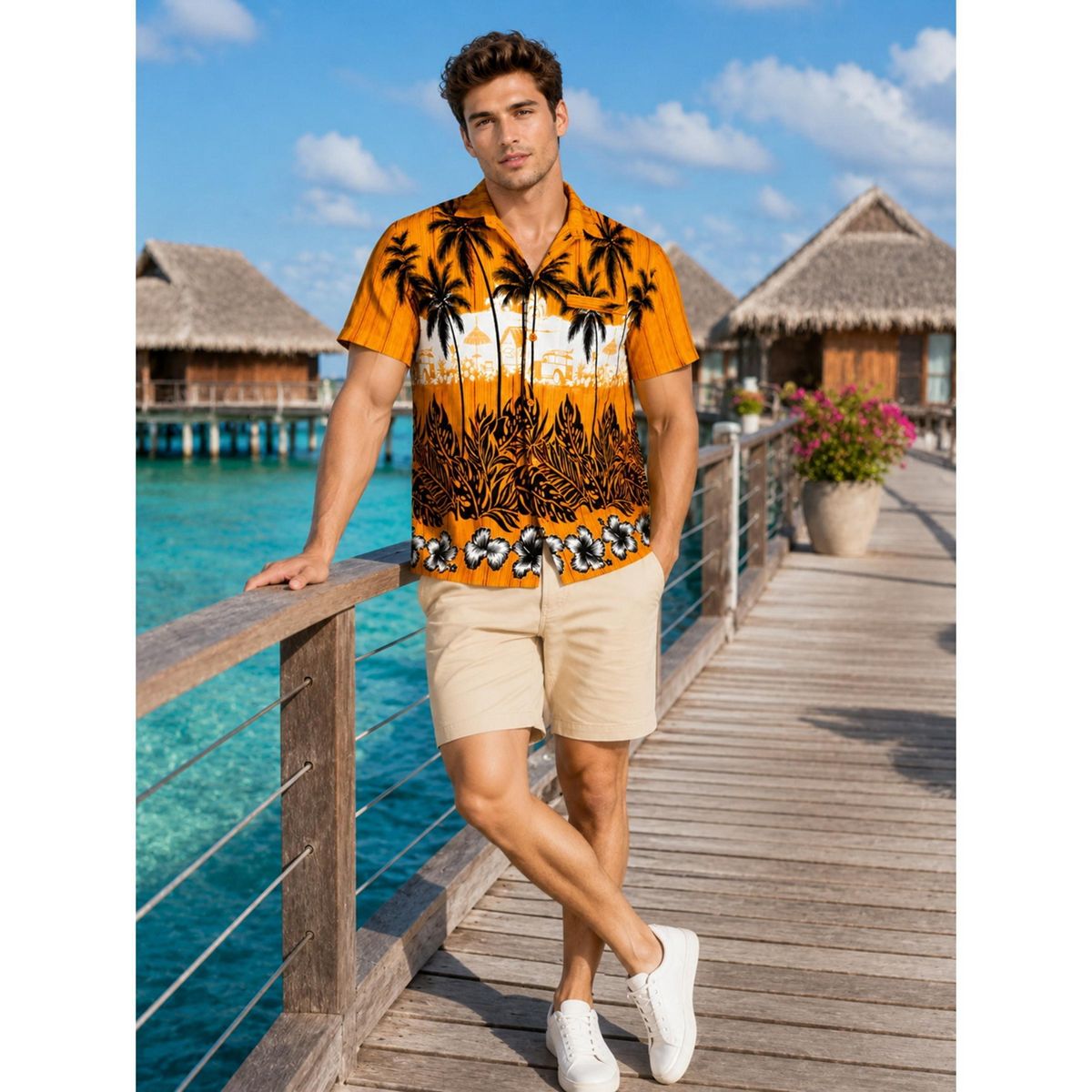 LA LEELA Mens Hawaiian Short Sleeve Button Down Shirt Men's Summer Shirts Casual Beach Vacation Hawaii Island Shirts for Men Funny XXL Gold, Tree - thumbnail 5