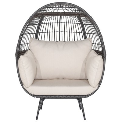 Tangkula Patio Rattan Wicker Lounge Chair Oversized Outdoor Metal Frame Egg Chair w/ 4 Cushions