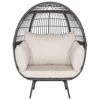 Tangkula Patio Rattan Wicker Lounge Chair Oversized Outdoor Metal Frame Egg Chair w/ 4 Cushions